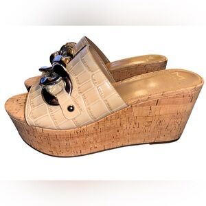 Marc Fisher Ltd. Vaneda Leather & Cork Wedge Sandals - Sz 8.5